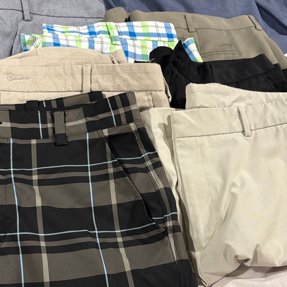 Antigua Men's Athletic Shorts - Black, Tan, Gray Plaid & Solids